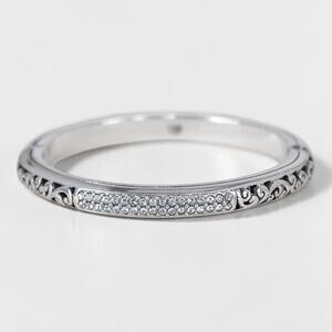 Brighton Sacred Cross Hinged Bangle Bracelet Scrolled Crystal 2.5 Inch Silver